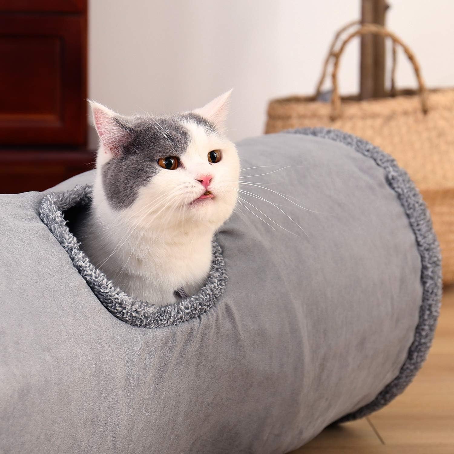 Collapsible Cat Tunnel, Cat Toys Play Tunnel Durable Suede Hideaway Pet Crinkle Tunnel with Ball M
