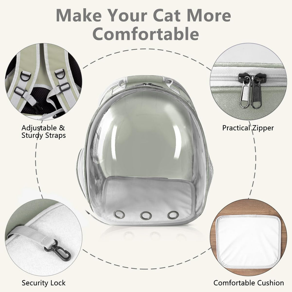 Cat Backpack Carrier Back Expandable Bubble Pet Carrier Backpack for Large Cat, Kitten and Dog, Designed for Hiking, Travelling and Outdoor Use (Back Expandable-Grey)