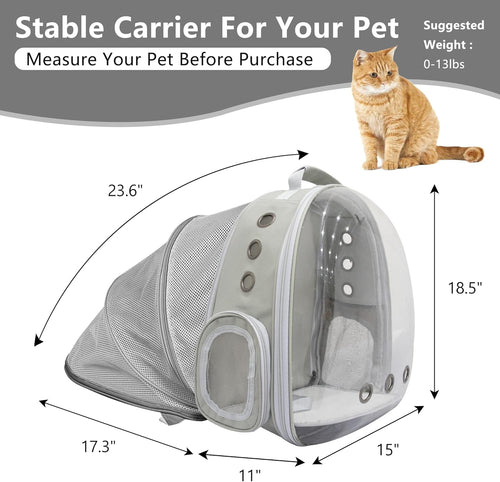 Cat Backpack Carrier Back Expandable Bubble Pet Carrier Backpack for Large Cat, Kitten and Dog, Designed for Hiking, Travelling and Outdoor Use (Back Expandable-Grey)