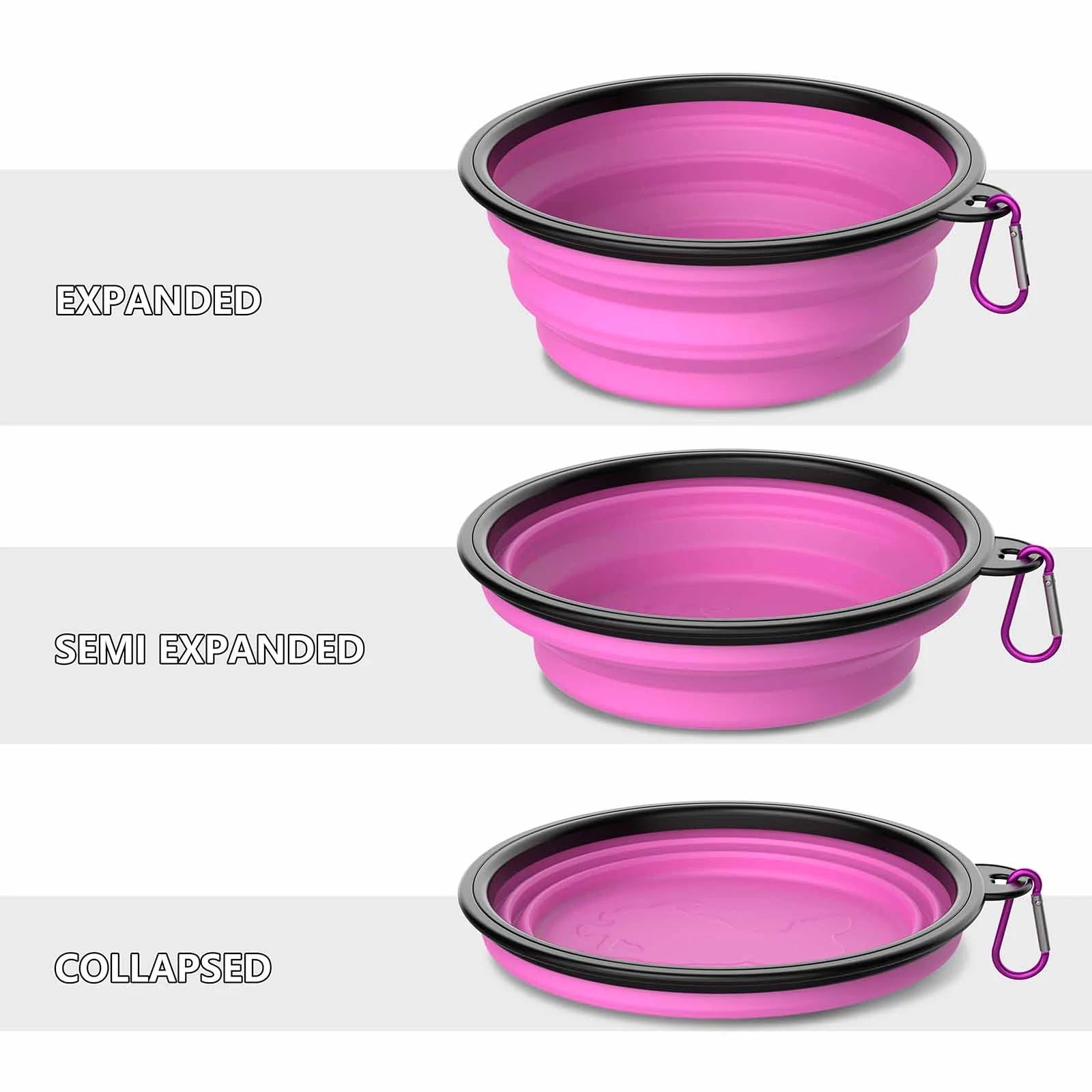 5-Pack Collapsible Travel Pet Bowls with Carabiners, Bpa-Free TPE Foldable Dog Cat Feeding Dish for Hiking, Camping, Multi-Pet Use (380Ml, Red+Blue+Green+Yellow+Orange)