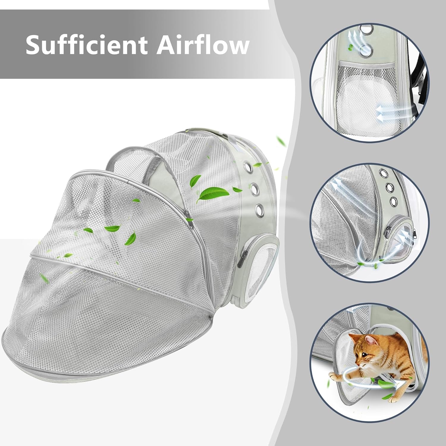 Cat Backpack Carrier Back Expandable Bubble Pet Carrier Backpack for Large Cat, Kitten and Dog, Designed for Hiking, Travelling and Outdoor Use (Back Expandable-Grey)