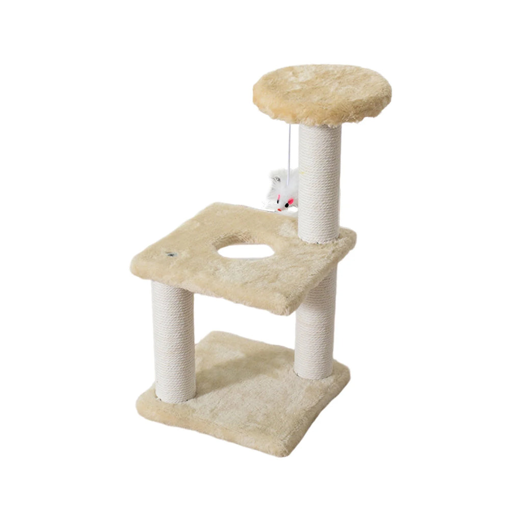 Cat Tree Scratching Post,Small Cat Tower with Perch Bed Scratch for Indoor Cats and Kittens Scratcher.Hanging Ball Bursh Beige