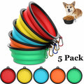 5-Pack Collapsible Travel Pet Bowls with Carabiners, Bpa-Free TPE Foldable Dog Cat Feeding Dish for Hiking, Camping, Multi-Pet Use (380Ml, Red+Blue+Green+Yellow+Orange)