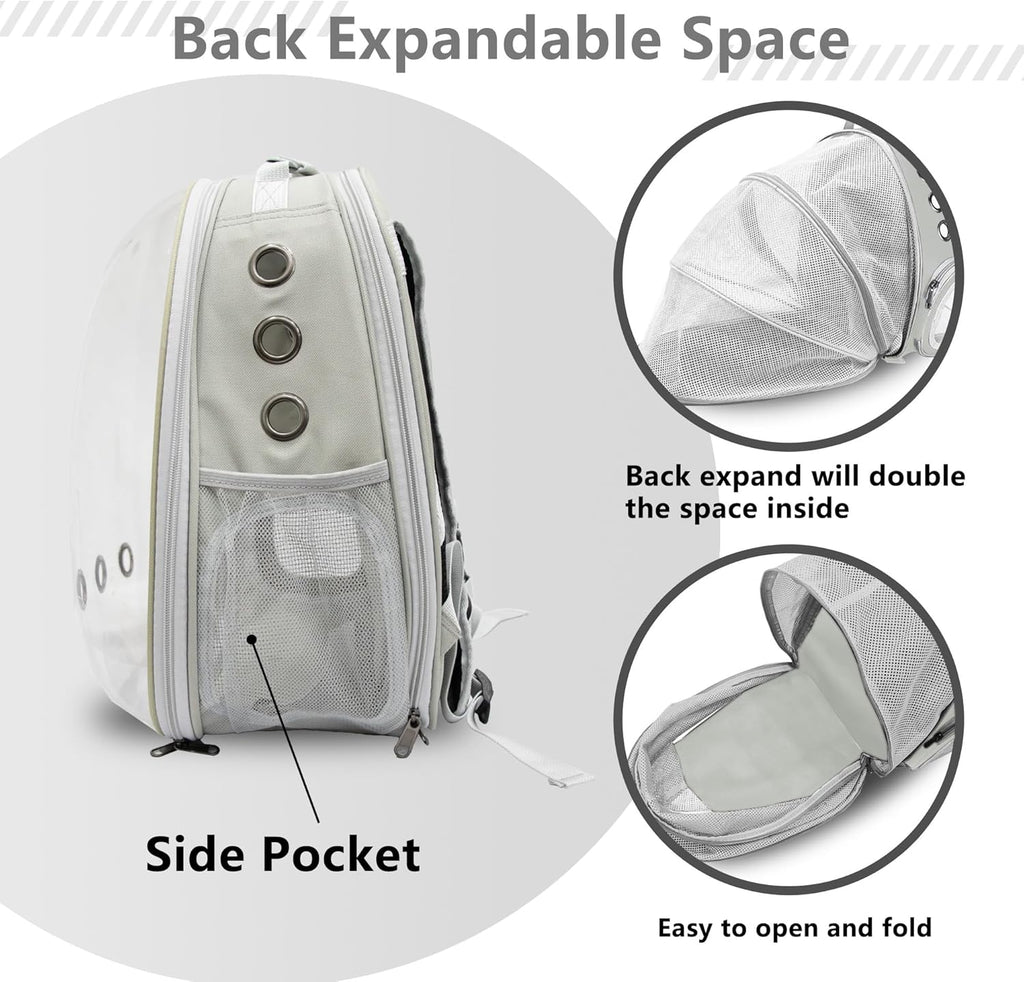 Cat Backpack Carrier Back Expandable Bubble Pet Carrier Backpack for Large Cat, Kitten and Dog, Designed for Hiking, Travelling and Outdoor Use (Back Expandable-Grey)