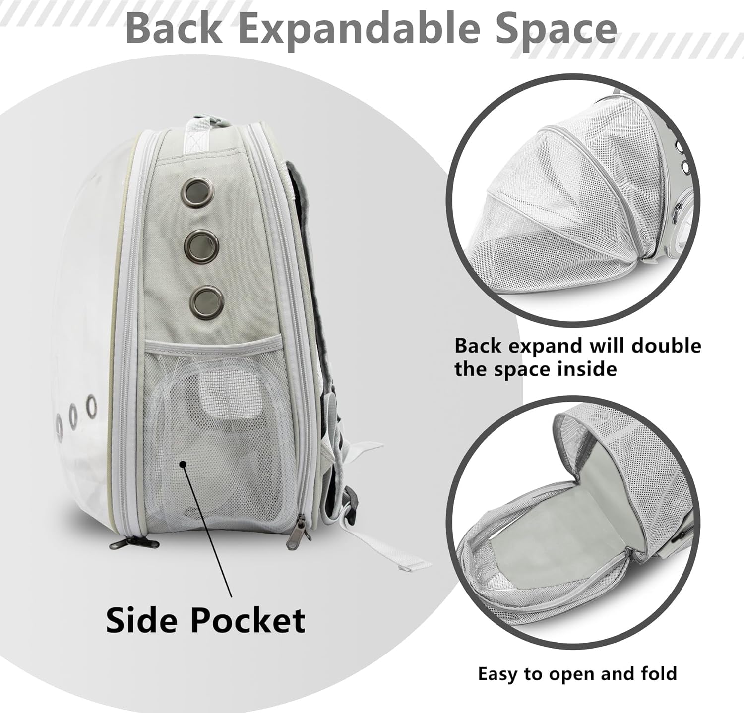 Cat Backpack Carrier Back Expandable Bubble Pet Carrier Backpack for Large Cat, Kitten and Dog, Designed for Hiking, Travelling and Outdoor Use (Back Expandable-Grey)