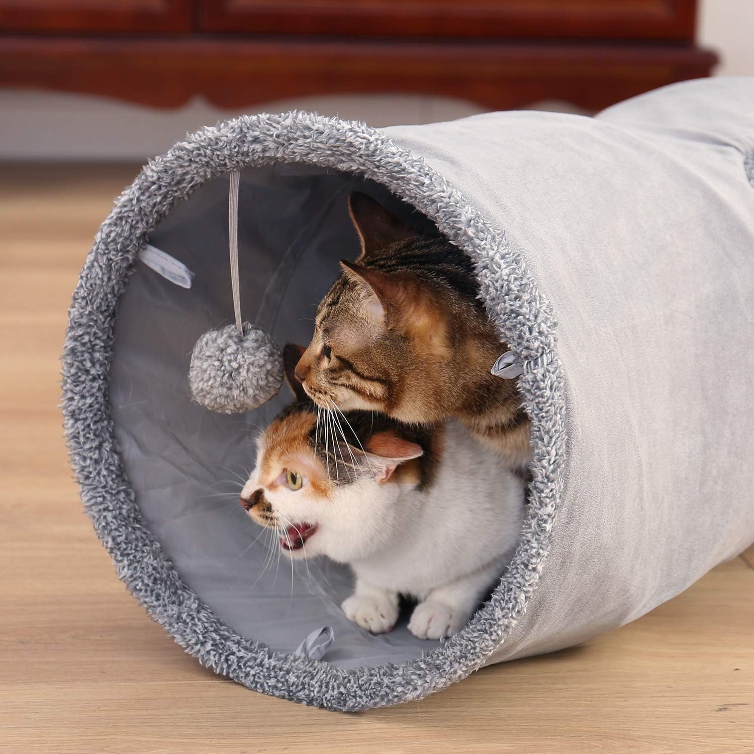 Collapsible Cat Tunnel, Cat Toys Play Tunnel Durable Suede Hideaway Pet Crinkle Tunnel with Ball M